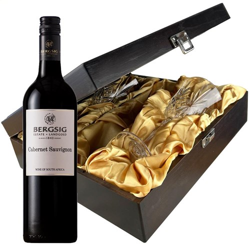 Bergsig Estate Cabernet Sauvignon 75cl Red Wine And Glasses In Luxury Presentation Box